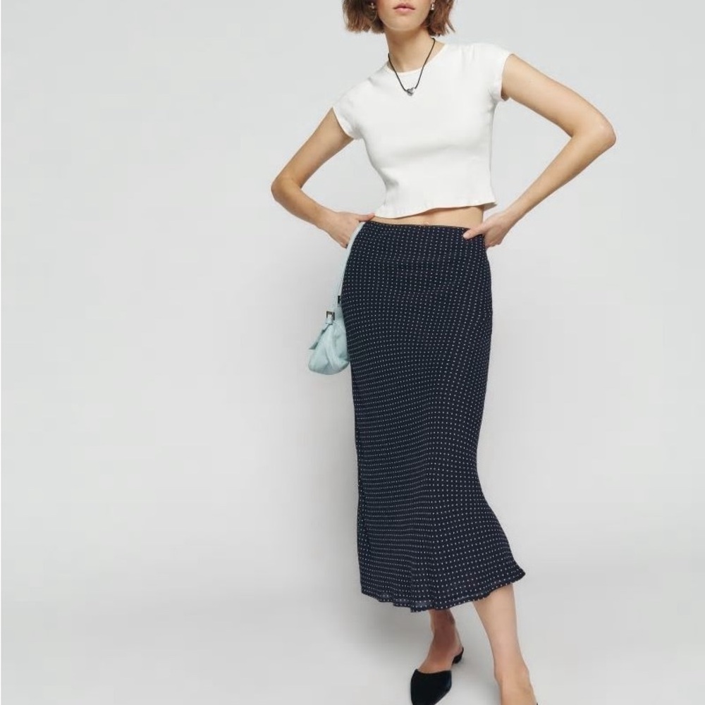 Reformation Navy Polka Dot Layla Skirt - Size 0
